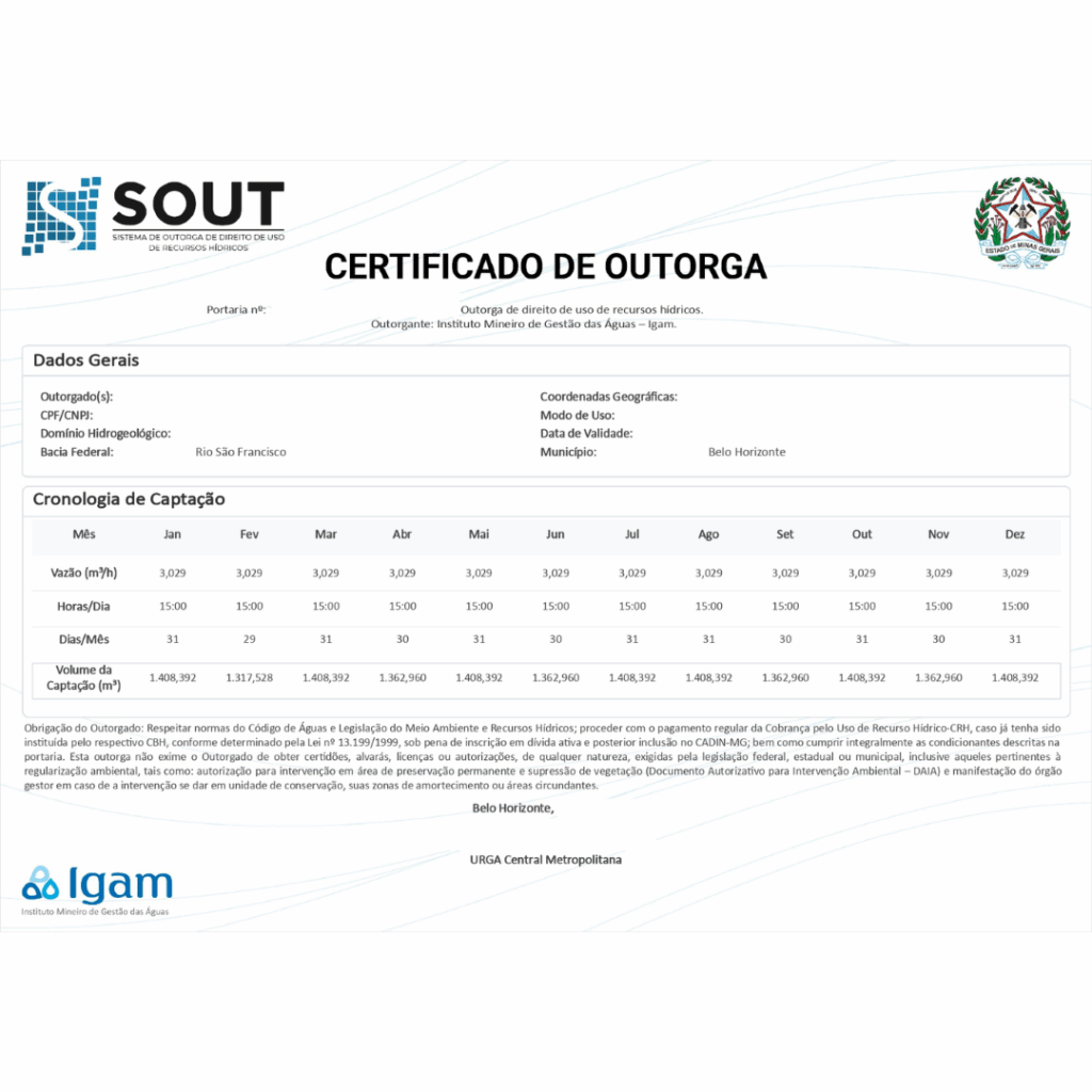 Outorga de Poço Artesiano